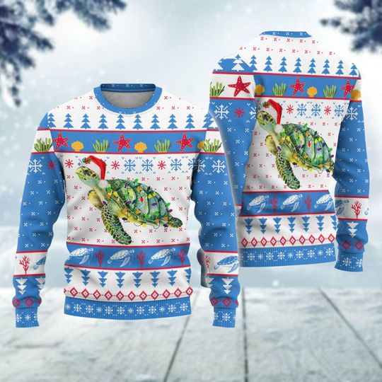 Discover Turtle Ugly Christmas Sweater, Sea Animal Xmas Sweater, Turtle Santa Hat Holiday Sweater, Animal Lover Gift