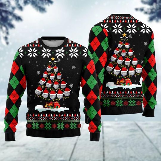 Discover Golf Christmas Tree Ugly Christmas Sweater, Snowflake Xmas Sweater, Funny Santa Claus Sweater, Sweater For Men, Winter Gift