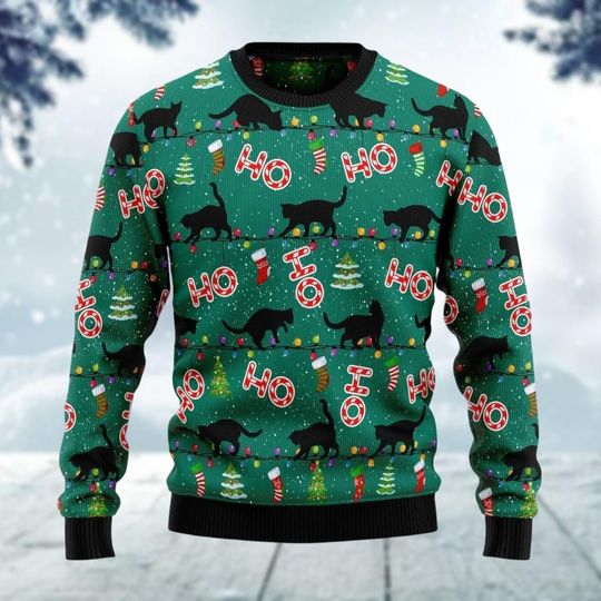 Discover Black Cat Ugly Christmas Sweater, Funny Cat Xmas Sweater, Christmas Lights Sweater, Animal Lovers Holiday Sweater, Christmas Gift