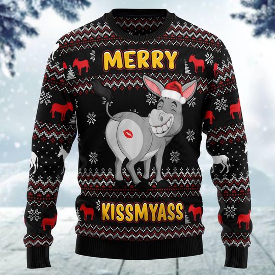 Discover Donkey Ugly Christmas Sweater, Donkey Santa Ugly Sweatshirt, Sweaters For Women, Farmer Christmas Jumper, Merry Christmas Gift