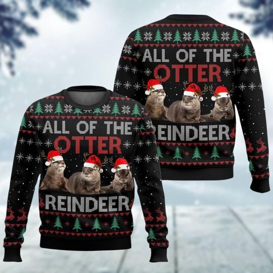 Discover Otters Christmas Sweatshirt, Sea Animal Ugly Sweater, Santa Otters Xmas Sweater, Funny Reindeer Sweater, Ocean Lover Gifts