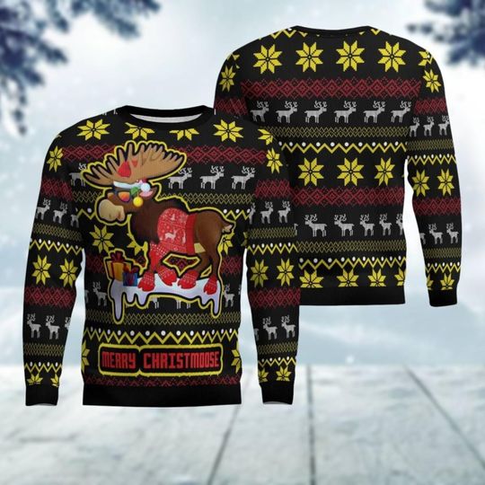 Discover Moose Ugly Christmas Sweater, Merry Christmoose Ugly Sweatshirt, Funny Christmas Sweater, Animal Holiday Sweater, Xmas Gift