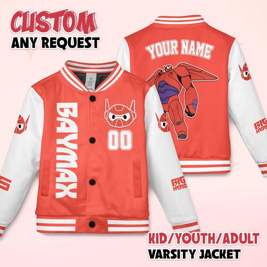 Custom Baymax Varsity Jacket, Personalized Big Hero 6 Inspired Baseball Jacket