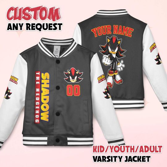 Custom Shadow Varsity Jacket, Personalized Sonic the Hedgehog Baseball Jacket