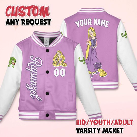 Discover Personalized Rapunzel Varsity Jacket, Custom Disney Princess Baseball Jacket, Rapunzel Kids Youth Adult Varsity Jacket