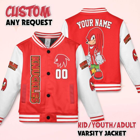 Discover Custom Knuckles Varsity Jacket, Personalized Sonic the Hedgehog Baseball Jacket, Knuckles  Kids Youth Adult Varsity Jacket