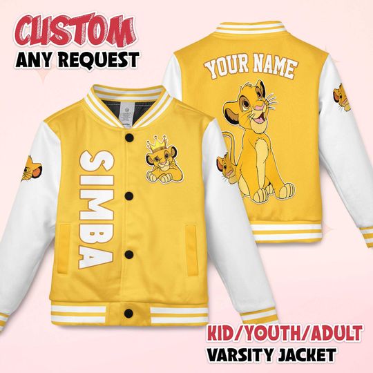 Discover Custom Simba Varsity Jacket, Personalized Disney The Lion King Baseball Jacket, Kids Youth Adult Varsity Jacket