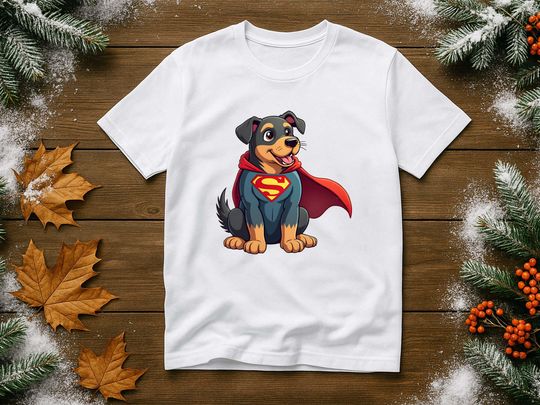 Dog in Superman Costume, Funny Super Hero Dog, Cute Pet Cartoon T-Shirt,, Gift For Fan