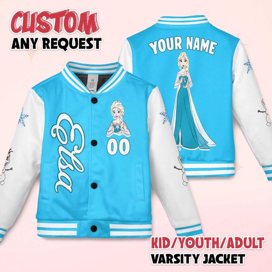 Discover Personalized Elsa Varsity Jacket, Custom Disney Elsa Baseball Jacket, Elsa Kids Youth Adult Varsity Jacket