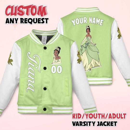 Discover Personalized Tiana Varsity Jacket, Custom The Princess and the Frog Baseball Jacket, Tiana Kids Youth Adult Varsity Jacket