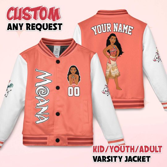 Discover Personalized Moana Varsity Jacket, Custom Disney Princess Baseball Jacket, Moana Kids Youth Adult Varsity Jacket