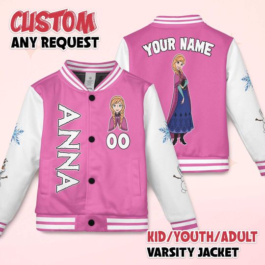 Discover Personalized Anna Varsity Jacket, Custom Disney Anna Baseball Jacket, Anna Kids Youth Adult Varsity Jacket