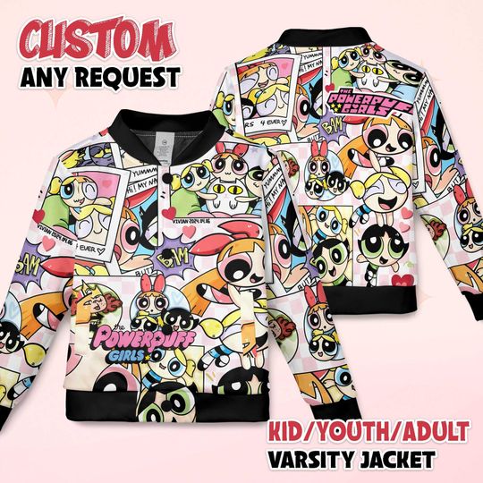 Discover Custom The Powerpuff Girls Varsity Jacket, Personalized Cartoon Baseball Jacket, Blossom Bubbles Buttercup Jacket