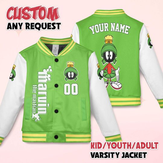Discover Custom Marvin the Martian Varsity Jacket, Personalized Looney Tunes Baseball Jacket, Kids Youth Adult Varsity Jacket
