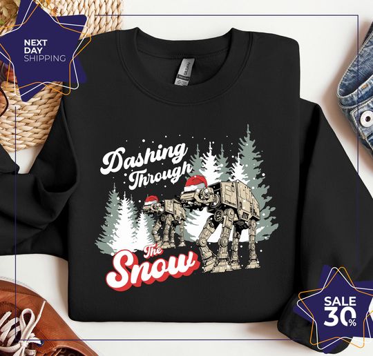 Discover AT-AT Walker Dashing Through The Snow Christmas Sweatshirt | Funny Disney Star Wars Xmas Light Tee | Disneyland Family Holiday | Christmas