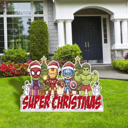 Superheroes Merry Christmas Cutouts, Christmas Party Decor, Superheroes Party Decor, Outdoor Dcor, Christmas Birthday Party Cutouts