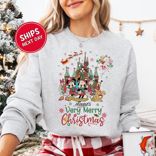Discover Mickey Christmas Sweatshirt Disney Very Merry Christmas Castle Sweatshirt Mickey's Very Merry Christmas Party 2025 Sweatshirt