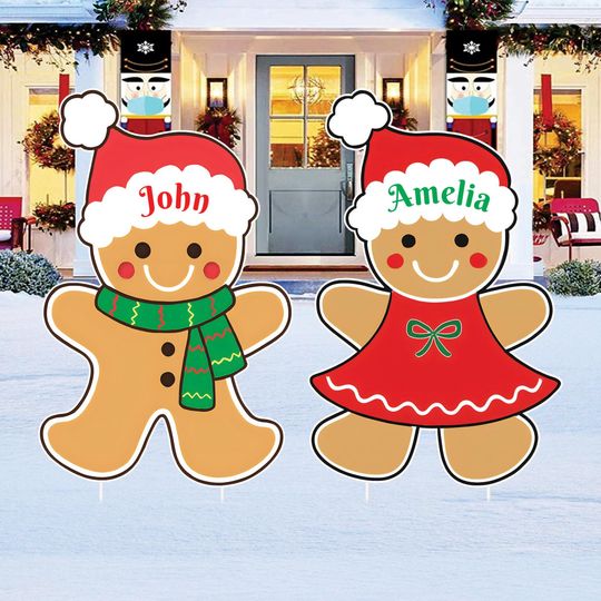 Discover Personalized Gingerbread Boy or Girl Yard Sign, Custom Name Christmas Decoration, Outdoor Holiday Lawn Dcor, Festive Garden Winter Display
