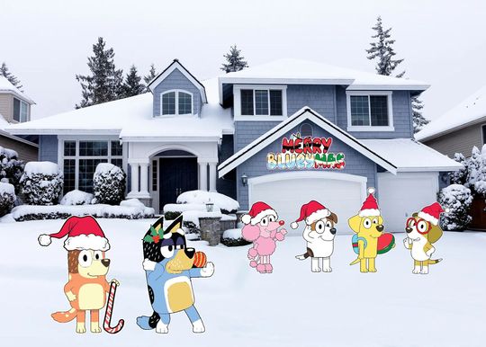 Discover Holidays BlueyDad Chili Bandit Coco Honey Lucky Jack Merry Blueymas Holiday Christmas Jolly Festive Decoration Yard Sign Cut Out