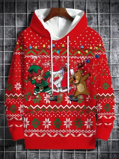 3D Santa & Reindeer Christmas All Over Print Hoodie - Adults & Youth