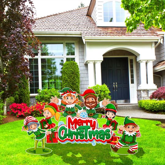 Merry Christmas Elfs Display Decoration Indoor Outdoor Yard Sign Home/Garden Decor Events Holiday Birthday Party