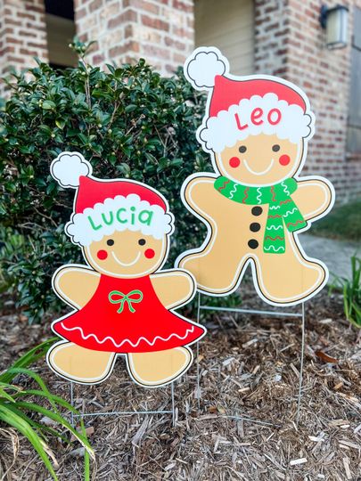 Discover Gingerbread Boy or Girl, Custom Name Yard Sign, Personalized Christmas Decoration, Festive Holiday Decor, Outdoor Christmas Sign