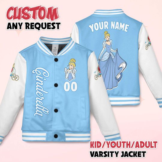 Discover Personalized Cinde Varsity Jacket, Custom Disney Princess Baseball Jacket, Cinde Kids Youth Adult Varsity Jacket