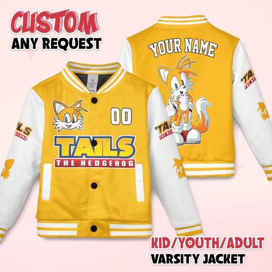 Discover Custom Tails Varsity Jacket, Personalized Sonic the Hedgehog Baseball Jacket, Sonic the Hedgehog Kids Youth Adult Varsity Jacket