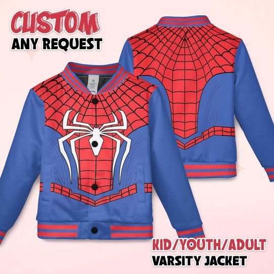 Discover Custom Spider-Man Varsity Jacket, Personalized Superhero Spider-Man Baseball Jacket, Marvel Kids Youth Adult Varsity Jacket