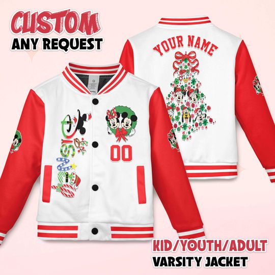 Discover Custom Disney Merry Christmas Varsity Jacket, Personalized Disney Christmas Baseball Jacket, Kids Youth Adult Varsity Jacket