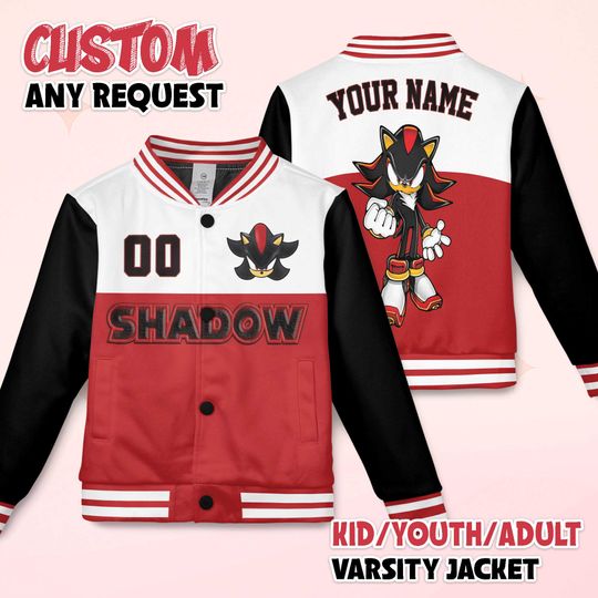 Custom Shadow Varsity Jacket, Personalized Sonic the Hedgehog Baseball Jacket