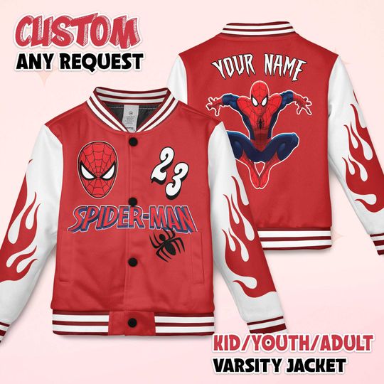 Discover Custom Spider-Man Varsity Jacket, Personalized Superhero Spider-Man Baseball Jacket, Marvel Kids Youth Adult Varsity Jacket
