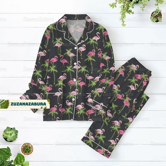 Discover Flamingo Pajamas Set, Flamingo Shirt, Flamingo Gift, Flamingo Pajamas, Flamingo Lover Gift, Animal Pajamas, Pink Flamingo Shirt