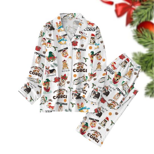 Christmas Corgi Pajamas Sets, Dog Owner Xmas Pajamas, Pets Holiday Pajamas, Corgi Mom Shirt, Animal Lover Gift, Matching Pajamas Set