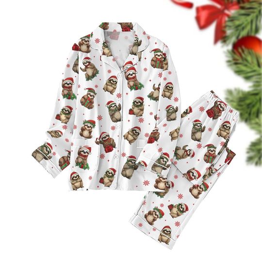 Sloth Christmas Pajamas Sets, Merry Slothmas Xmas Pajamas, Funny Santa Claus Pajamas Set, Sloth Merry Christmas Shirt, Animal Lover Gift