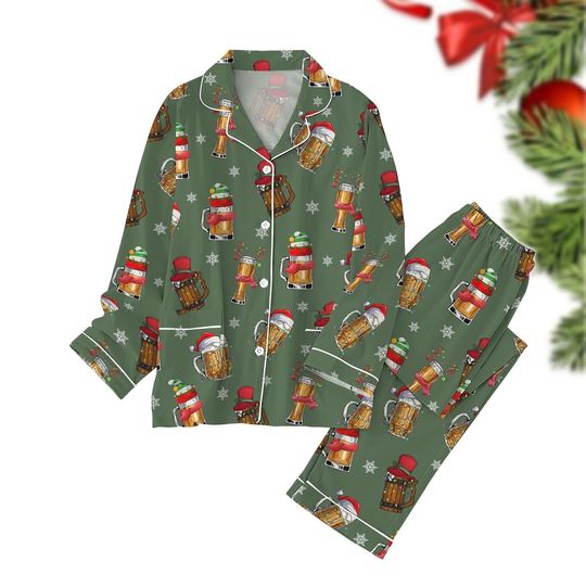 Christmas Beer Pajamas Set, Reindeer Beer Xmas Pajamas, Christmas Drinking Holiday Pajamas, Xmas Party Gift, Pajamas For Party