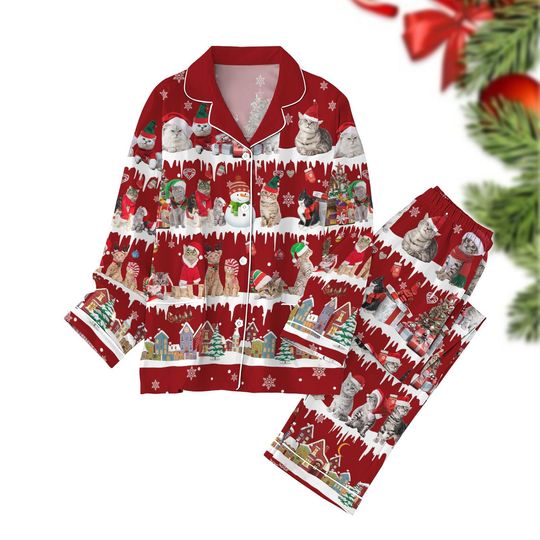 Discover Meowy Christmas Pajamas Sets, Cat Xmas Pajamas, Pets Lovers Holiday Pajamas, Merry Christmas Pj Set, Animal Women Pajamas