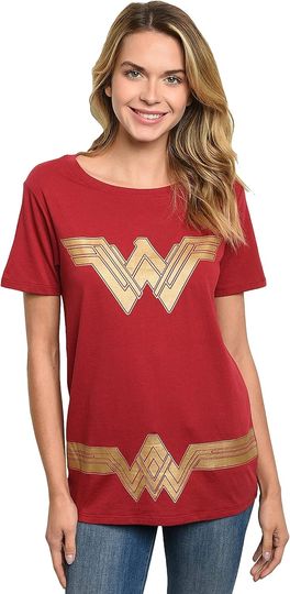 DC Comics Wonder Woman Women's T-Shirt, Gold Logo, Graphic Tee, Superhero Halloween Costume, Comic Book Cosplay Top