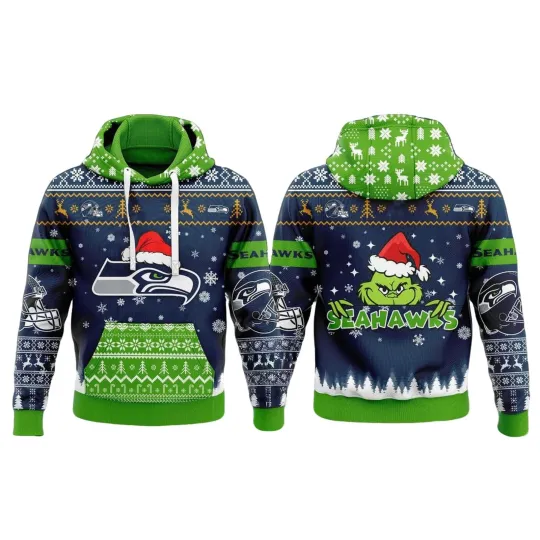 Discover football Seattle Seahawk Grinchs Christmas 2025 Hoodie 3D