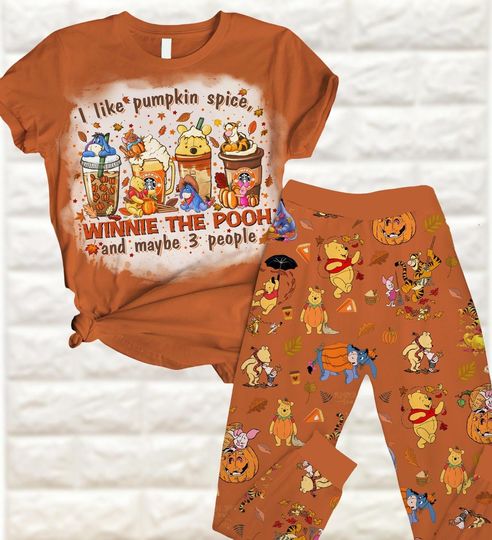 Winnie The Pooh T-Shirt Pajamas Set, Pooh And Friends Pajamas Set, Honey Pooh Bear Women Pajamas, Pooh Friends Halloween Pajamas, Disneyland Gift