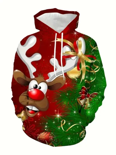 Rudolph Reindeer Christmas Hoodie – Funny Holiday 3D Print
