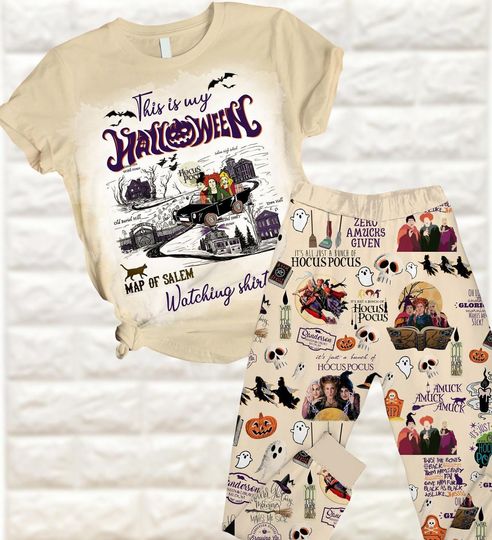 Halloween Hocus Pocus T-Shirt Pajamas Set, Hocus Pocus Pajamas Pants, It's Just A Bunch Of Hocus Pocus Shirt, Sanderson Sister Holiday Pajamas