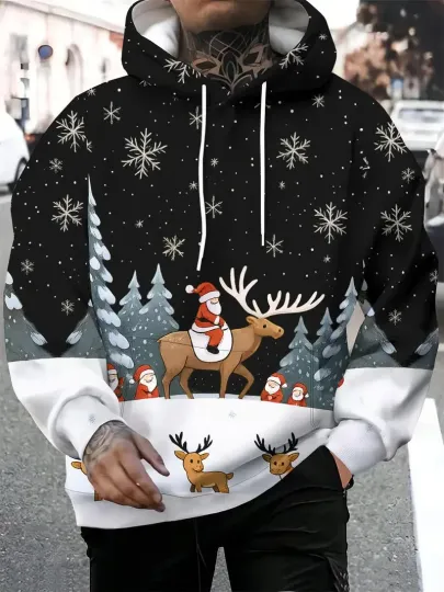 Discover Christmas Santa & Reindeer 3D All Over Print Hoodie - Adults & Youth