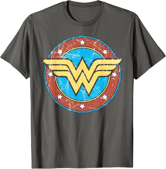 DC Wonder Woman Logo Circle Distressed T-Shirt, Gift For Fan