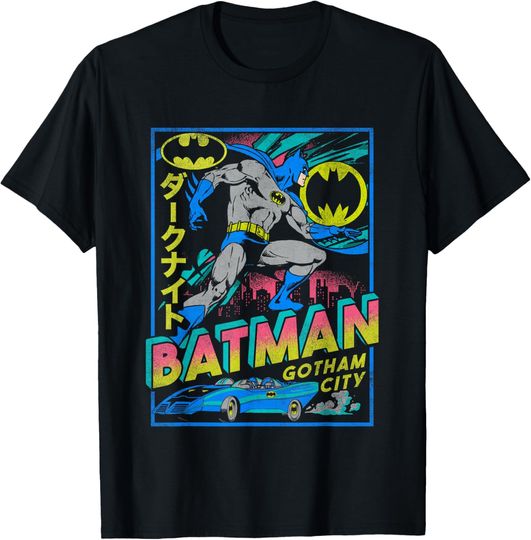 DC Comics Batman Neon Gotham City Kanji Poster T-Shirt, Gift For Fan