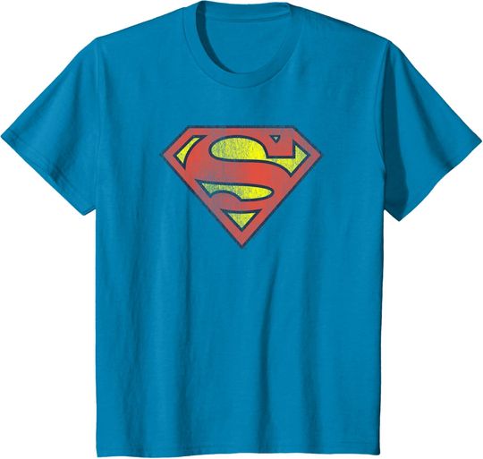 Kids Superman Retro Supes Logo Distressed T-Shirt, Gift For Fan