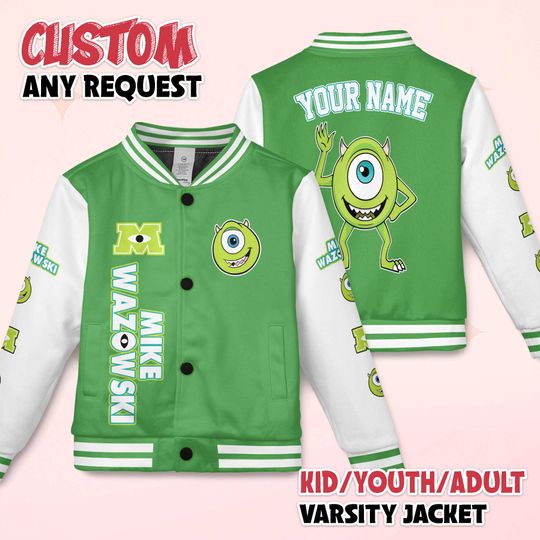 Discover Custom Mike Wazowski Varsity Jacket, Personalized Monsters Inc Baseball Jacket