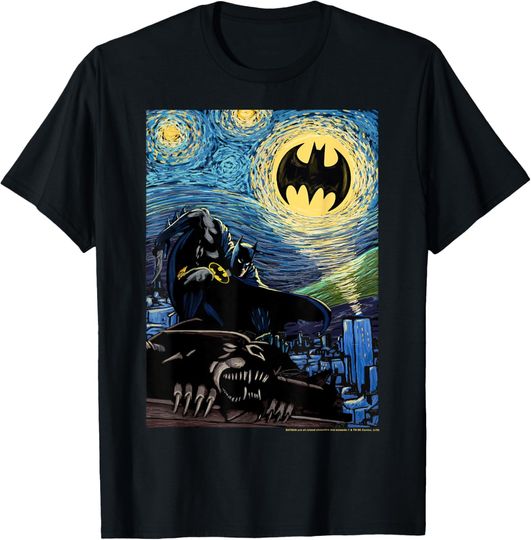 DC Comics Batman The Dark Knight Starry Night Style Poster T-Shirt, Gift For Fan