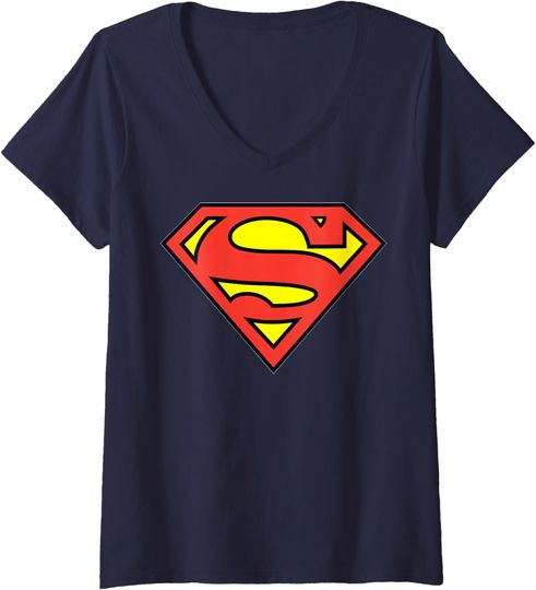 Discover Womens DC Comics Superman Classic Chest Logo V-Neck T-Shirt, Gift For Fan