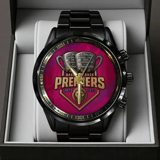 Discover Brisbane Lions Premiers 2025 Black Stainless Steel Watch